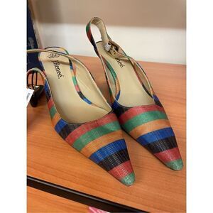 J. Renee’ Women’s Multi Striped Sling Back Gold Heel Size 6